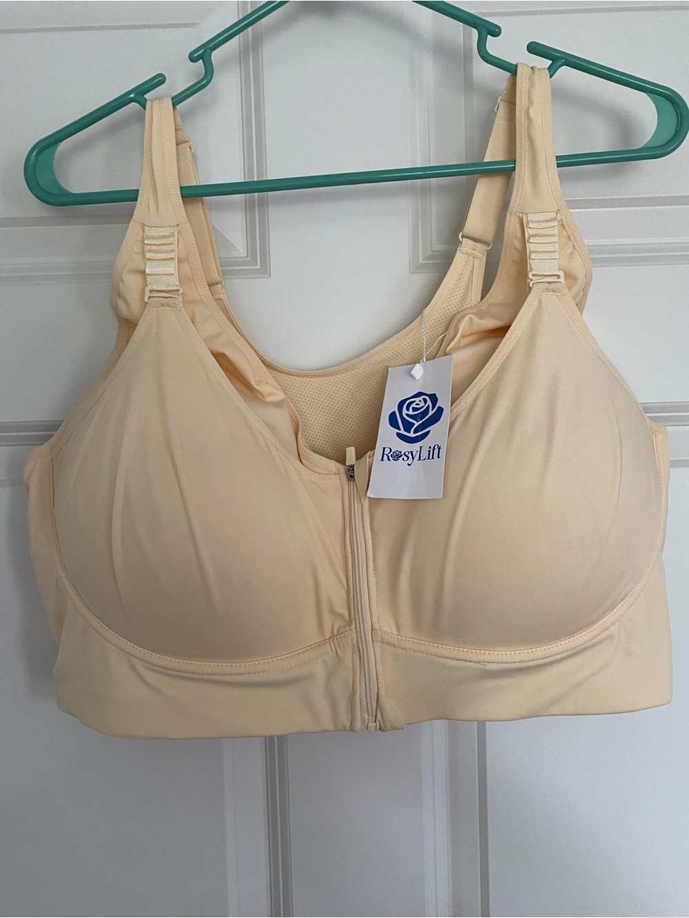Women's 6x RosyLift  Front-Zip Full Coverage Beige Sports Bra Wire Free Lift